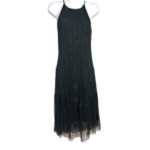 VTG Stenay Black Beaded Sleeveless Midi Dress Women’s Size 6 Whimsygoth Cocktail